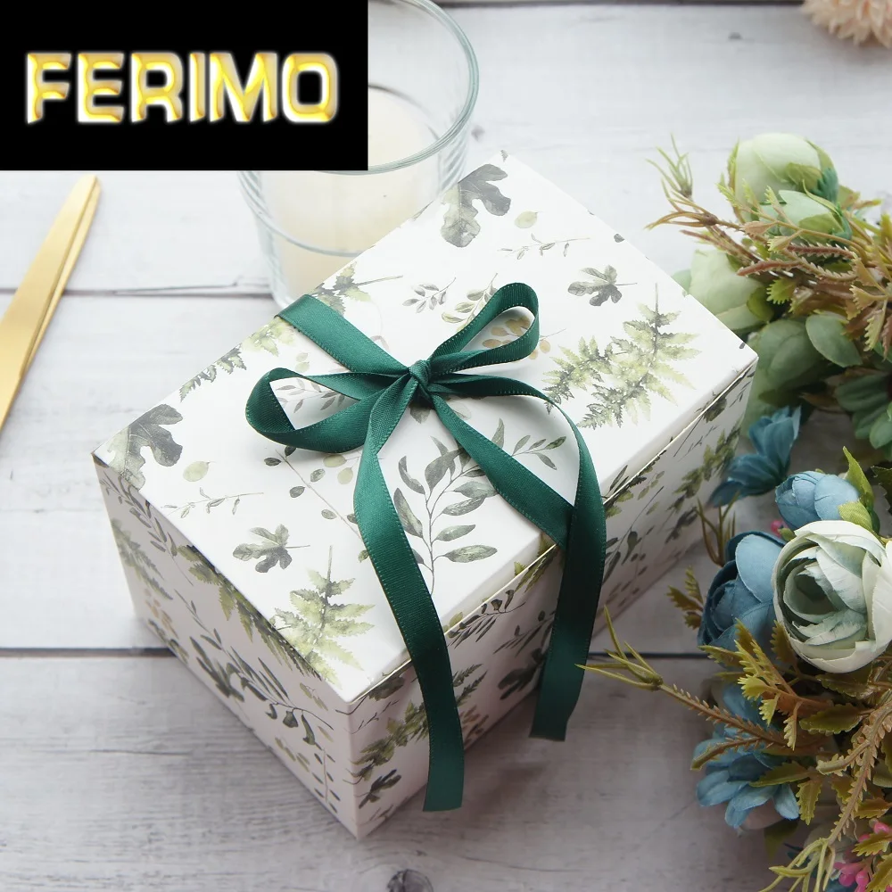 10 шт. бумажная коробка с зелеными листьями 15 х10х9 см | Дом и сад