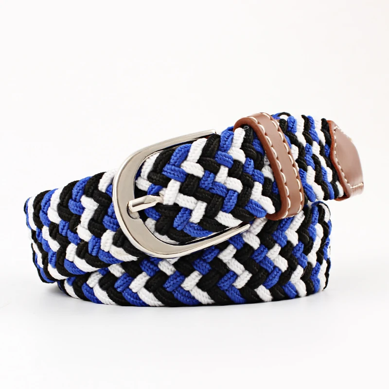black blue white Пояс унисекс для гольфа, женский пояс, Холщовый пояс, эластичный пояс на талии, Молодежный студенческий тканый холщовый пояс - Цвет: black blue white