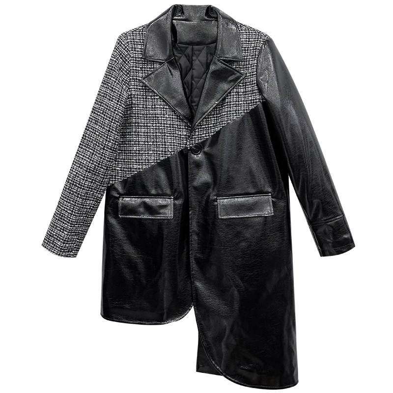black GCC3128 XITAO/парка в полоску из искусственной кожи; модная новинка; длинный рукав; элегантная необычная маленькая свежая парка на одной пуговице в стиле пэчворк; Повседневная парка; пальто; GCC3128 - Цвет: black GCC3128