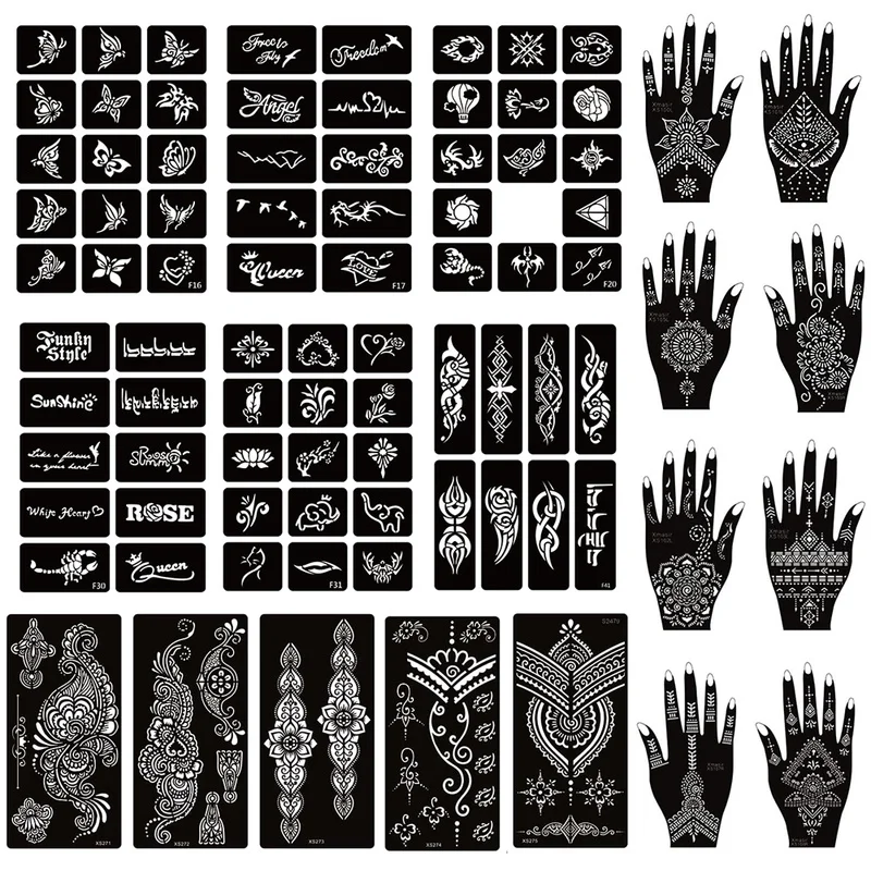 Xmasir 36 Sheets Airbrush Tattoo Stencil for Henna Body Art Painting,Temporary Glitter Tattoo Templates Kit for Kids Adults
