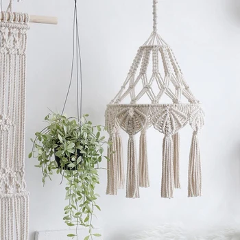 

Bohemian Macrame Wall Hanging Ins Style Hand-Woven Tapestry Girl Heart Bedroom Living Room Nordic Chandelier Cover Decoration