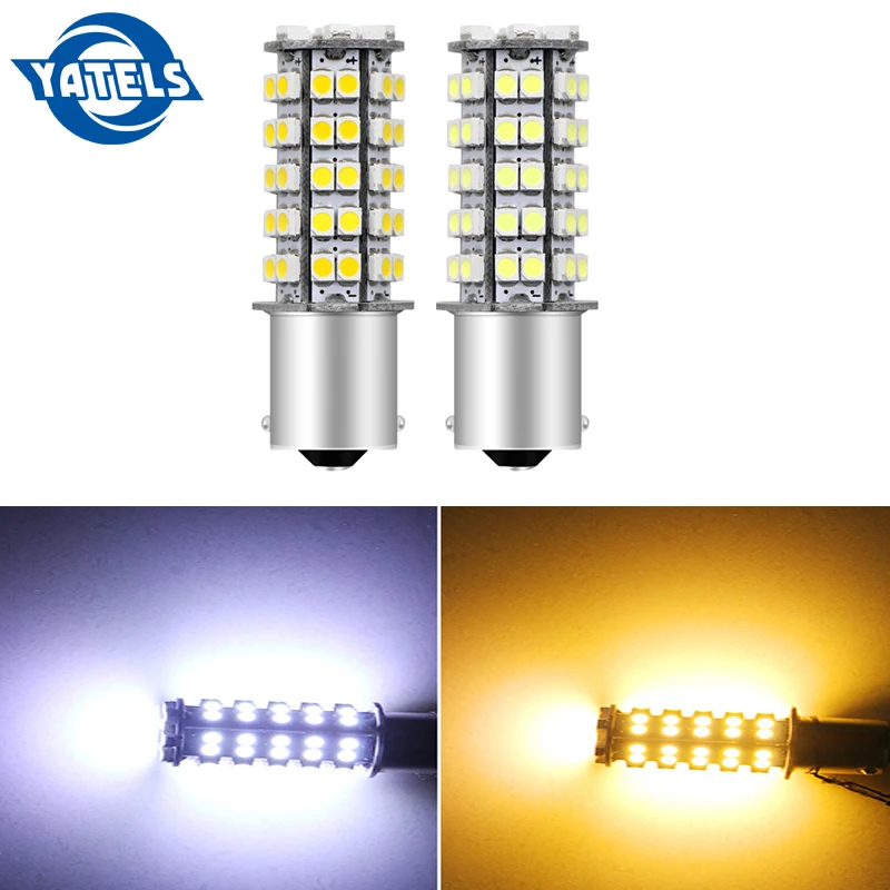 1 PCS P21/5W 1156 68 Smd 1210 Car Parking Tail LED Lights 68smd 3528 Auto Reverse Backup Lamps BAY15D 68smd DC12V White Yellow EXE 