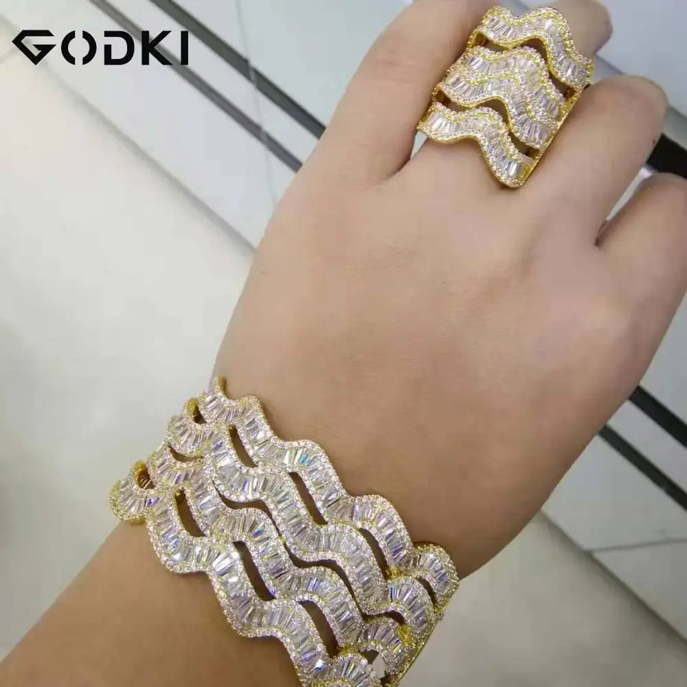 

GODKI Luxury Saudi Arabia Bangle Ring Set For Women Full Micro Cubic Zircon Pave Party Wedding Saudi Arabic Dubai Jewelry Sets