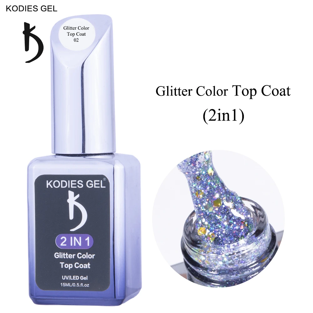 Kodies Gel Glitter Top Coat Uv Gel Nail Polish Manicure Gels 15ml