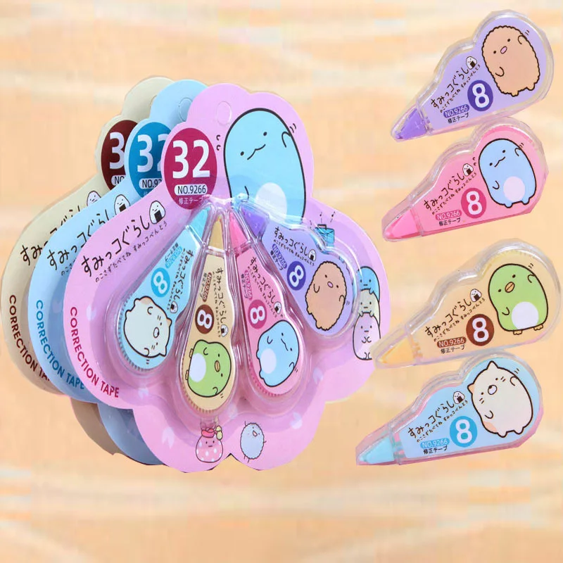 4 шт./компл. 5 мм* 3 м Kawaii Sumikko Корректирующая лента милые ленты с рисунком школа письменный корректор инструмент канцелярские принадлежности канцелярские товары