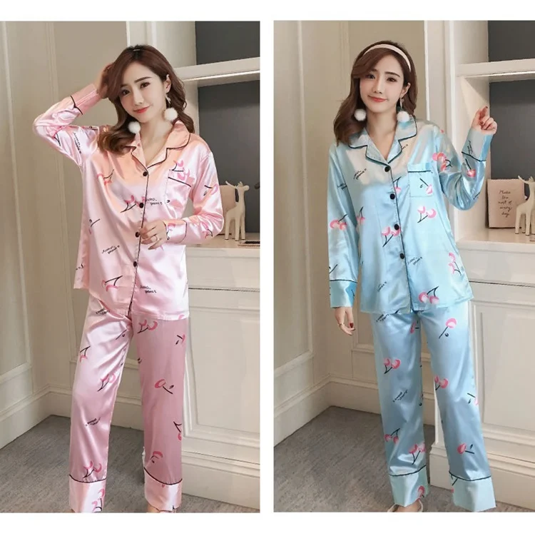 satin pajamas Autumn Plus Size Long Sleeve Silk Satin Pajama Sets for Women Korean Cute Cartoon Sleepwear Pyjama Homewear Pijama Mujer Clothes satin pjs