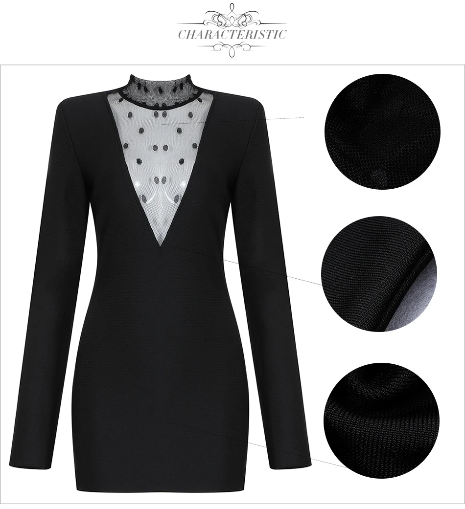 Adyce новое зимнее женское облегающее Бандажное платье с длинным рукавом сексуальное кружевное черное Клубное вечернее платье с длинным рукавом