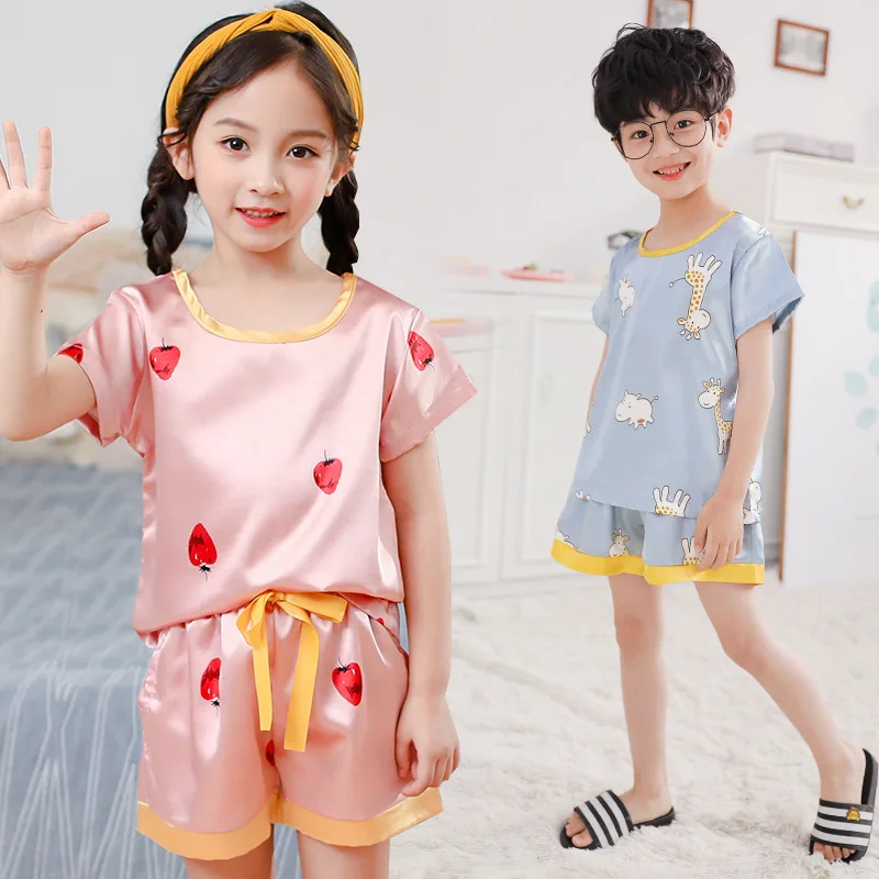 Verano chico ropa de dibujos animados de Pijamas de los niños conjunto de niños de seda Homewear traje de bebé niñas ropa de dormir pijama chico s Pijamas de salón