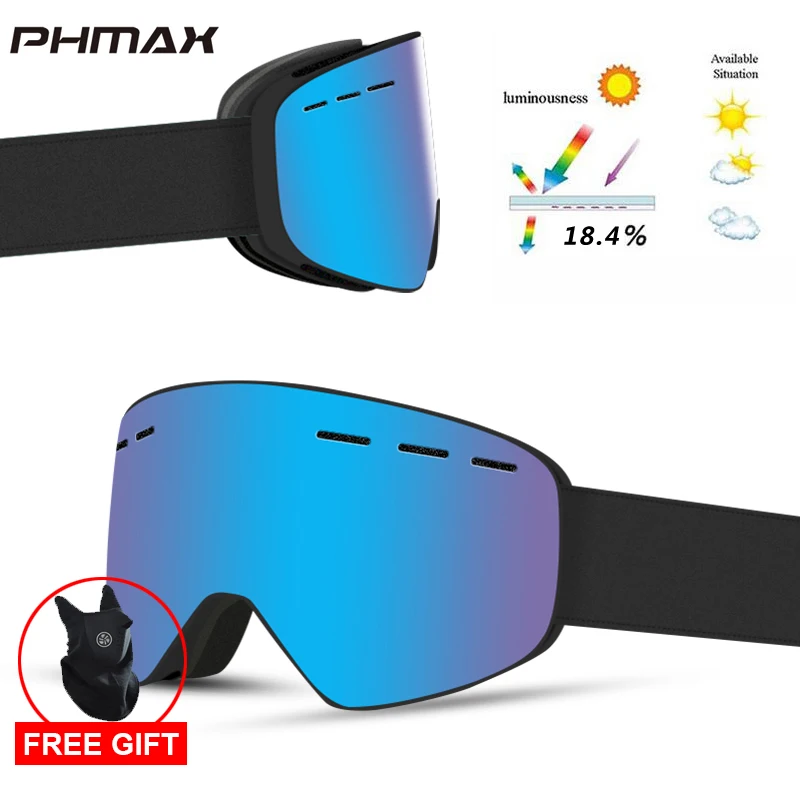 PHMAX бренд 6 цветов лыжные очки двухслойные UV400 Анти-туман большие Лыжные маски очки для катания на лыжах мужчины женщины снег сноуборд очки - Цвет: P-XJ-0204