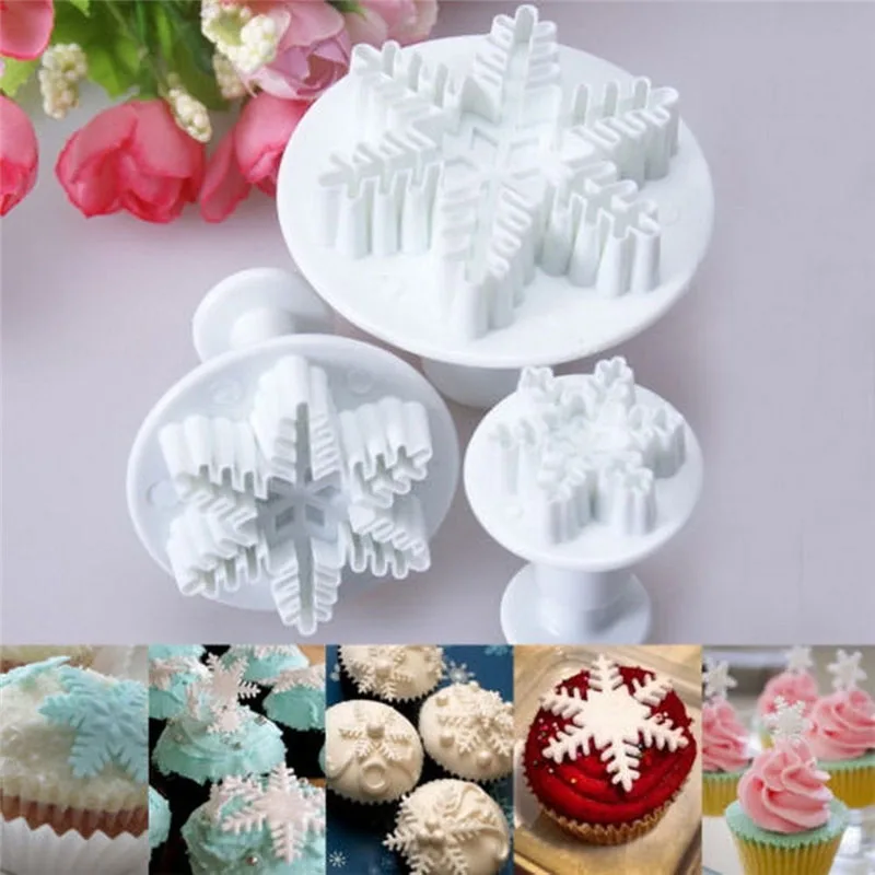 Christmas Silicone Snowflake Mold Cake Dessert Baking Mold DIY Fondant  Pastry Decorating Tools Kitchen Plunger Sugar Cutter Mold