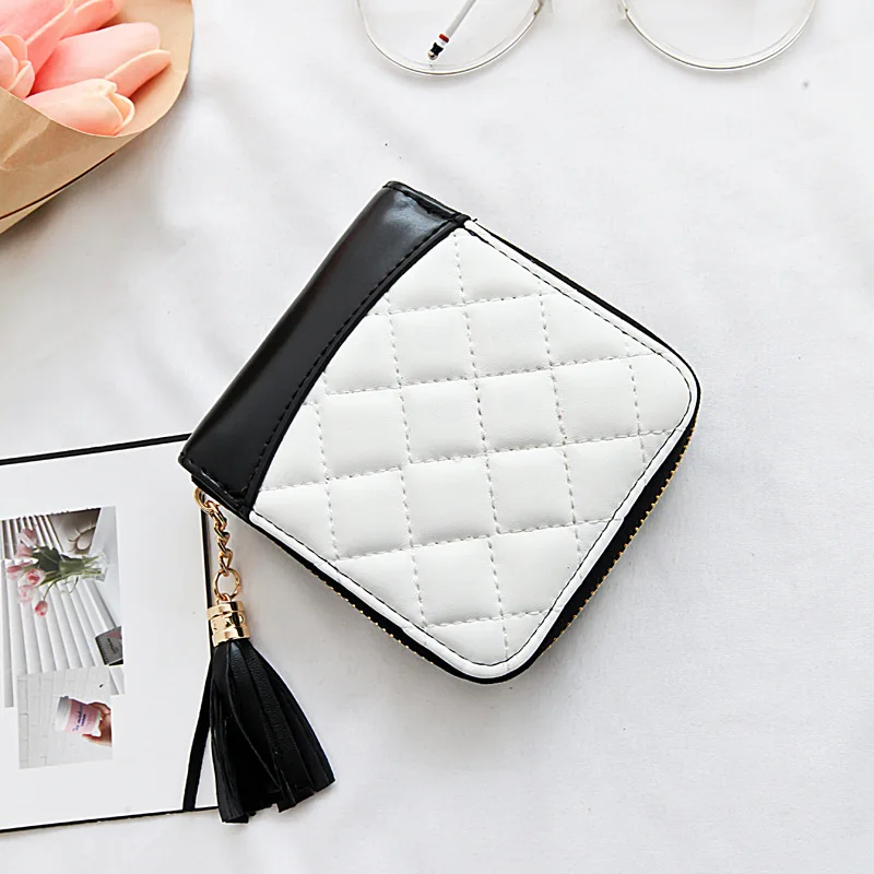 

2019 New Style Korean-style WOMEN'S Bag Short Wallet Women's Quilted Zip Wallet Tassled Hanging Charm Clutch Bag a Generation of
