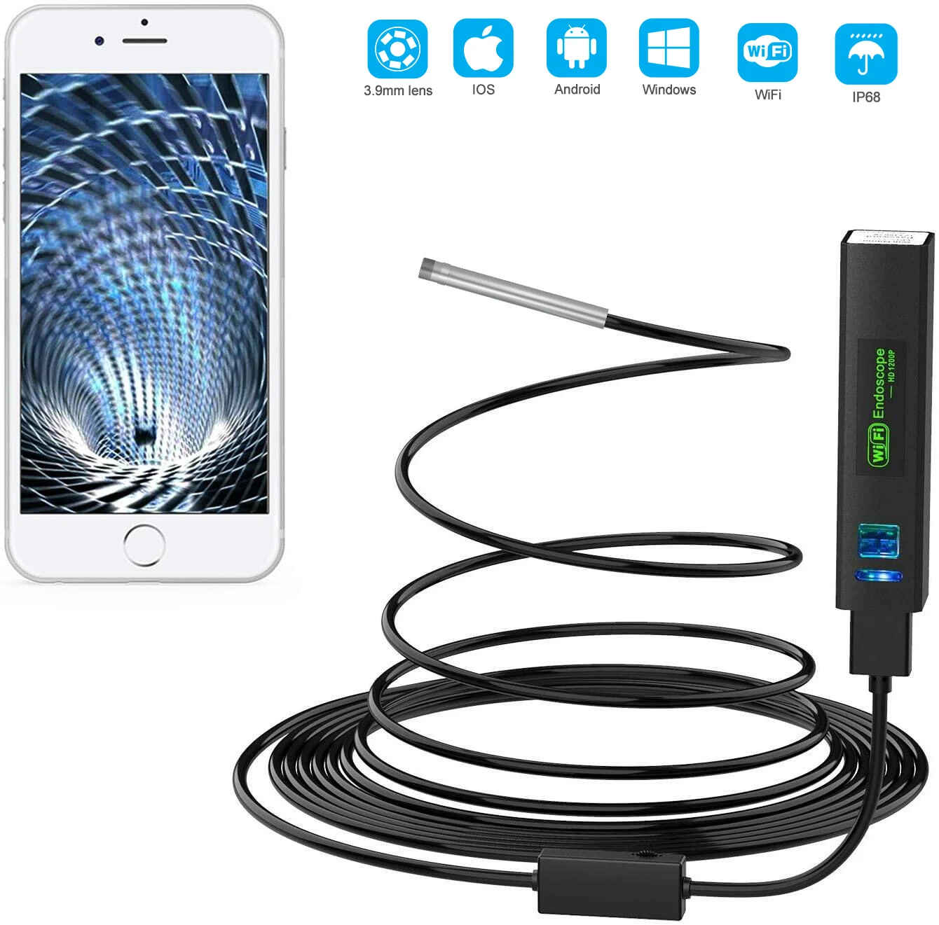 cctv camera for home Wireless Snake Camera 1200P 3.9mm WiFi Inspection Camera HD Endoscope with 6 LED Rigid Cable Borescope for iPhone Huawei Ipad PC best indoor security camera