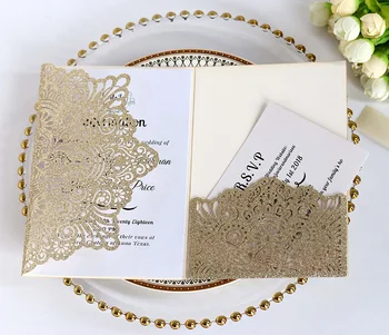 

50pcs Fancy Hollow out laser pattern with bowknot Invitation Card Greeting Card Customize Business With RSVP Card Party Supplies