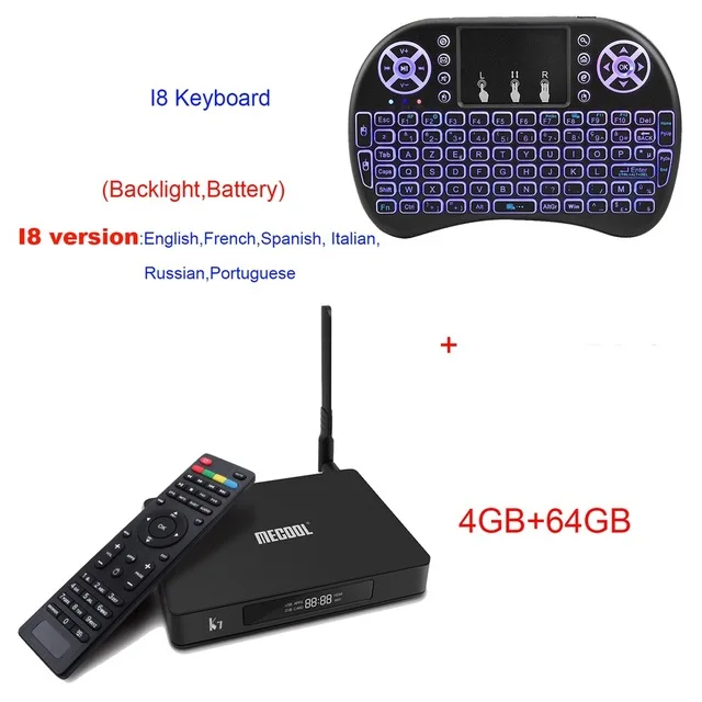4GB 64GB and I8 ТВ приставка Mecool K7 Android 9,0 DVB-T2/S2/C четырехъядерный процессор Amlogic S905X2 4 Гб DDR4 64 Гб 4K 2,4G 5G wifi 1000 Мбит/с K7 DVB телеприставка - Цвет: 4GB 64GB and I8