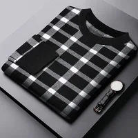 European goods autumn and winter new woolen sweater men's high-end handsome trend Plaid Pullover casual loose large sweater 1