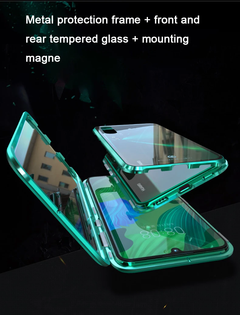 Металлический магнитный адсорбционный чехол для huawei nova 5 pro Чехол из закаленного стекла Передняя Задняя крышка для huawei nova 5i Чехлы бампер