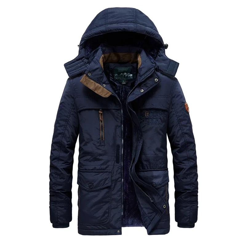 Dark Blue Тренч, мужские длинные пальто с капюшоном, Зимняя Толстая куртка, мужские теплые куртки из флиса, пальто в стиле милитари, повседневная одежда Abrigo Hombre - Color: Dark Blue