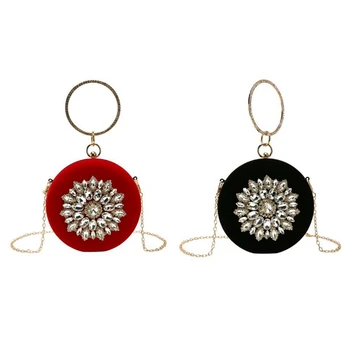 

2 Pcs Women's Bag Elegant Ring Diamond Evening Bag Handbag Chain Single Shoulder Diagonal Package, Black & Red