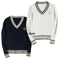 S-XXL Autumn Winter Men's Women's Long Sleeve Knit Tops Pullovers V Neck Sweaters For JK School Uniform Student Clothes