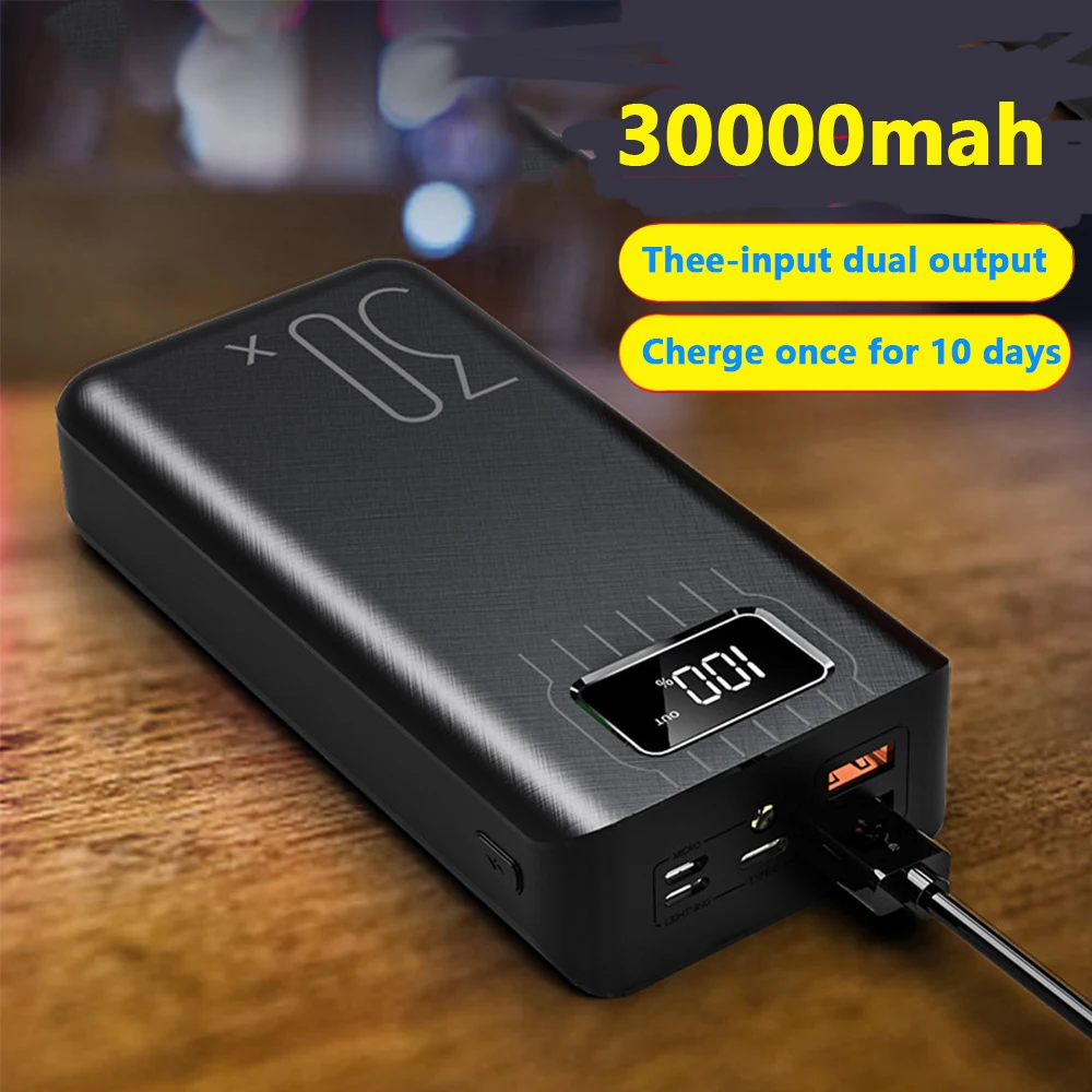 

Portable External Battery for Xiaomi Huawei Iphone Bankpower Power Bank 30000mAh TypeC Micro USB QC Fast Charging Powerbank LED