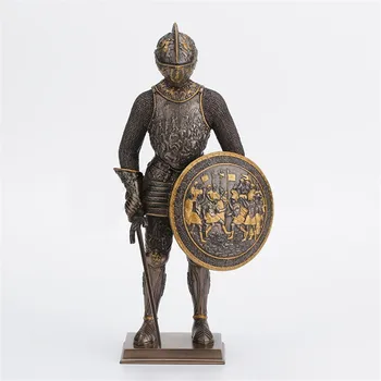 

33cm Chinese Style Creative Mediaeval Times Samurai Art Sculpture Shield Warrior Statue Resin Crafts Decorations For Home R3237