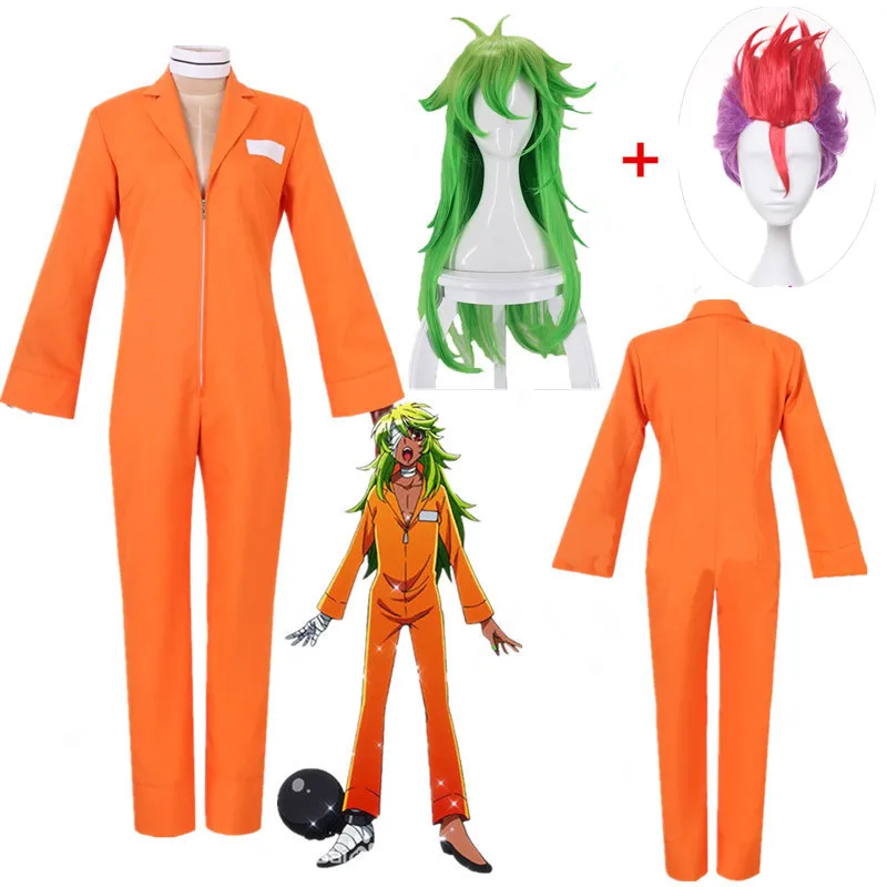 Anime Nanbaka NO.25 Niko Rock Prison Uniform cosplay Costumes Orange Bodysuit and wigs Prisoner Halloween Clothing |