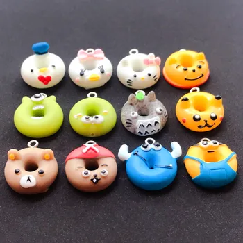 

12pcs Multicolor Resin Flatback Cartoon Donut Artificial food For Necklace Keychain Pendant DIY Making Accessories