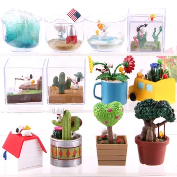 

6pcs/set Anime Woodstock Happy Terrarium Peanuts Camping Snorkeling Dog PVC Action Figure Collectible Model Toy for Kid