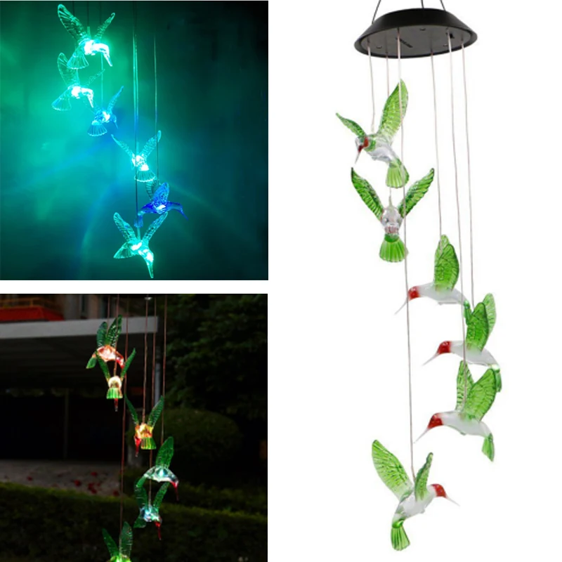 Wind Chimes Color Changing LED Solar Lamp Home Garden Solar Decor Outdoor Party Hummingbird Hanging Decoration Lamp