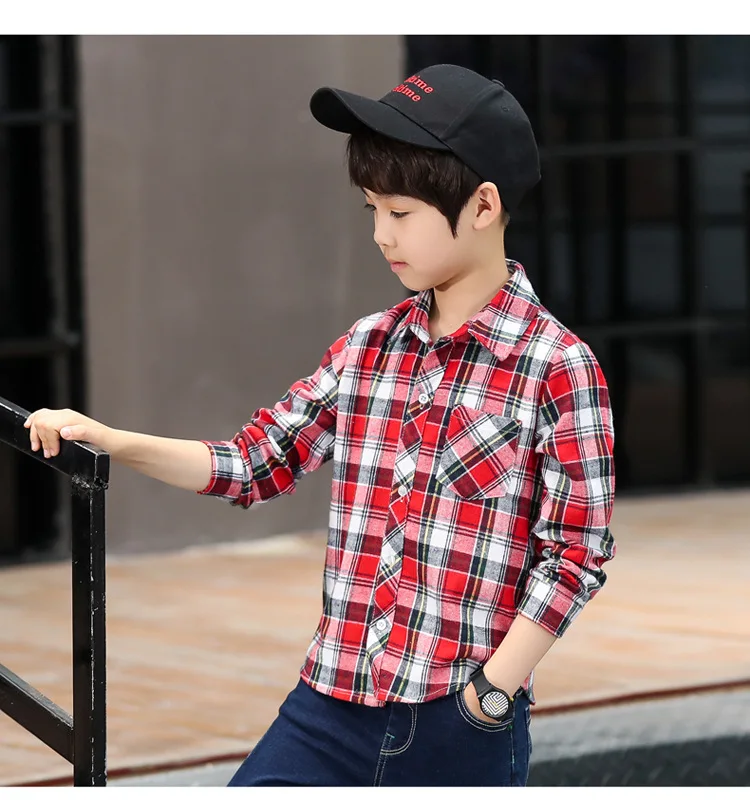 BOY'S Plaid Shirt Long Sleeve New Style Spring And Autumn Korean-style Thin 9-10-Year-Old 12 Big Boy CHILDREN'S Shirt