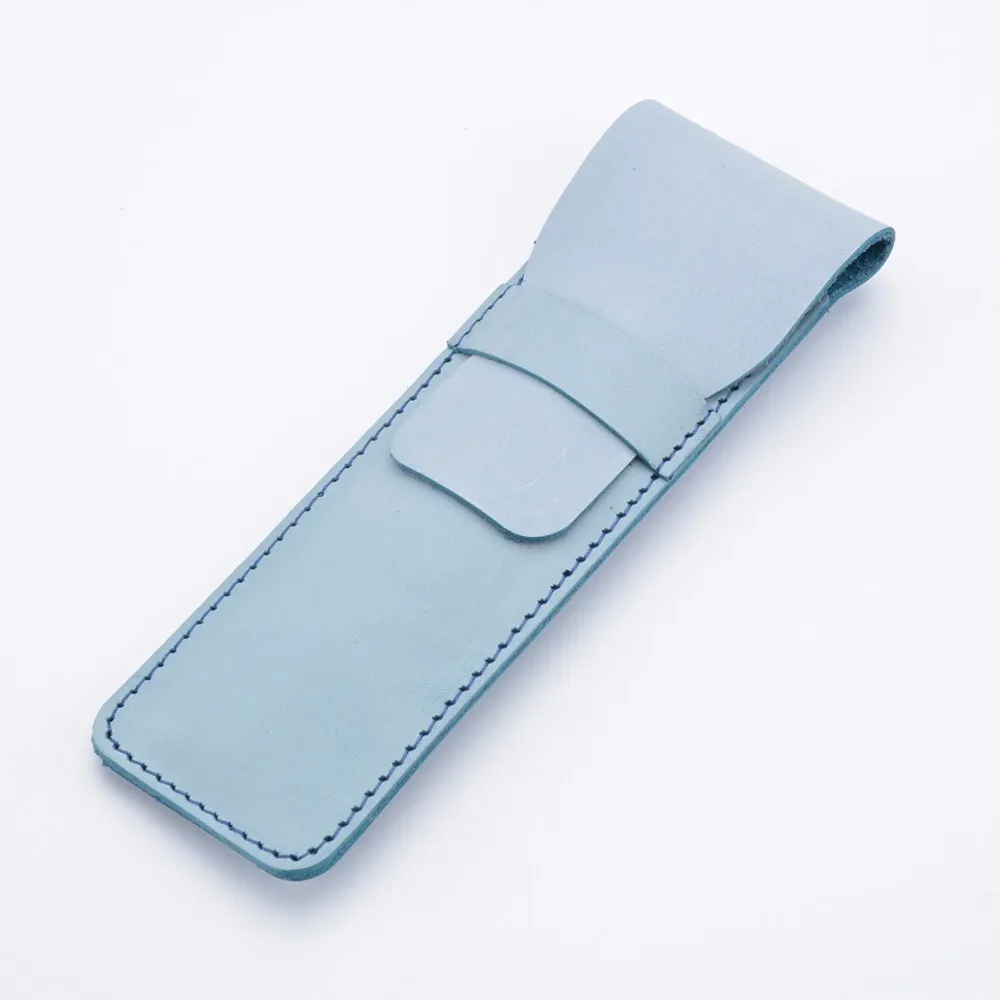 Blue Small Genuine Leather School Pencil Bag Wax Pen Cute Fog Leather Office Pencil Stationery Pouch Bag Case Products Handmade - Цвет: Blue Small
