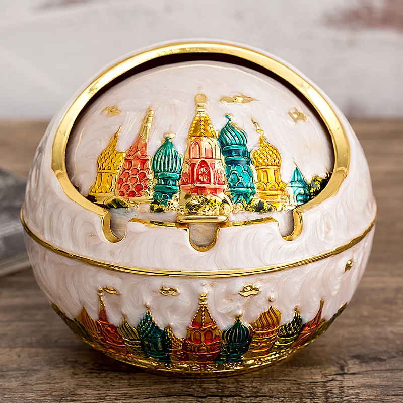 Классическая легкая Роскошная металлическая Ретро рельефная Изысканная ветрозащитная офисная сигарета пепельницы сигарет аксессуары для хранения пыли