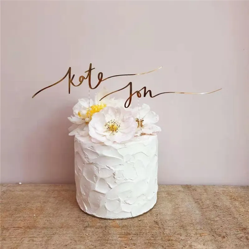 

Personalized Couples Name Cake Topper Custom Any Name Calligraphy Wedding Cake Decoration Customized Birthday Gold Cake Topper
