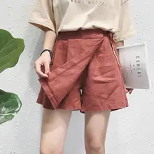 Short en coton et lin pour femmes, jupe courte, ample, fausse, taille élastique, décontractée, mode, solide, grande taille, 2 pièces, été, L 4XL