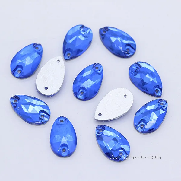 sapphire 28p 11x18 мм, цветные стразы в форме капли, кристаллы, стеклянные камни, Пришивные серебряные стразы с плоской задней частью, драгоценные камни, 2 отверстия, бусины на пуговицах для свадебного платья - Цвет: sapphire