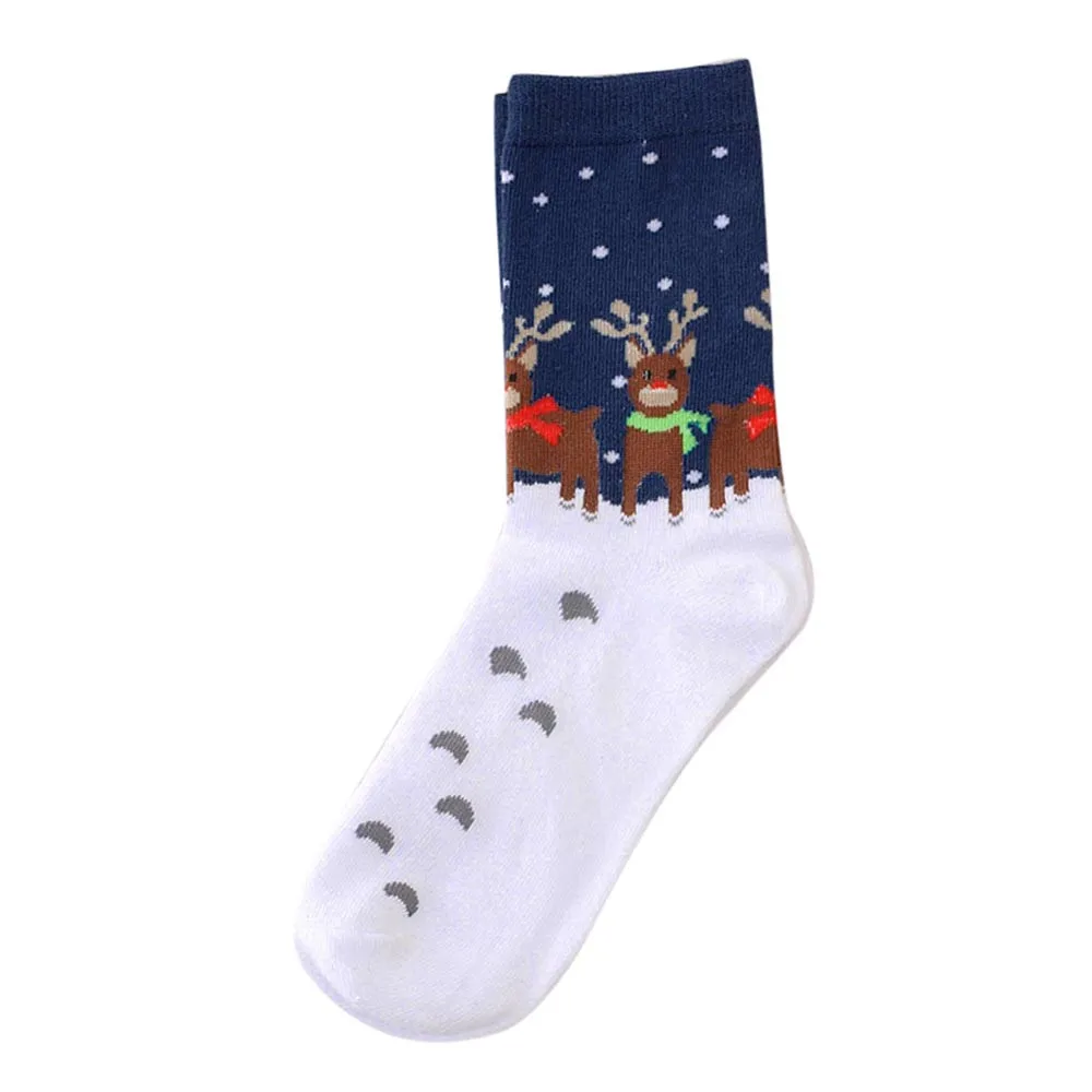 Женские и мужские рождественские удобные полосатые хлопковые носки, милые носки со снежинками, домашние носки-Тапочки - Цвет: B