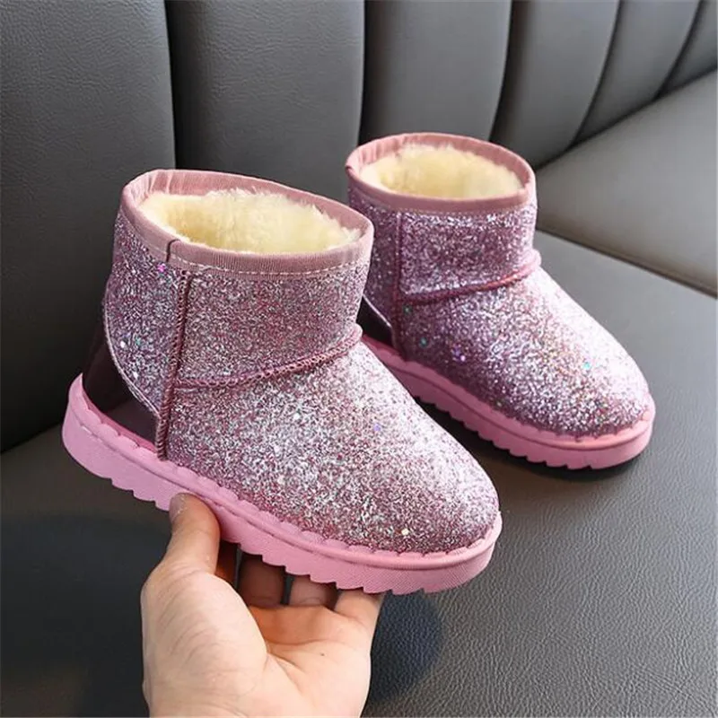 Розовый MHYONS/Новое поступление Bling зимняя обувь для девочек плюшевая Для мальчиков ясельного возраста; хорошо сохраняют тепло комплект детские зимние ботинки, детская обувь - Цвет: Розовый