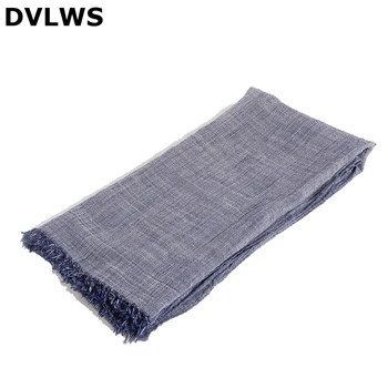 

New Cotton Striped Fold Men's Scarf with Short Tassel Couple Dyed Scarf High Quality, Navy Blue Red Light Grey Color
