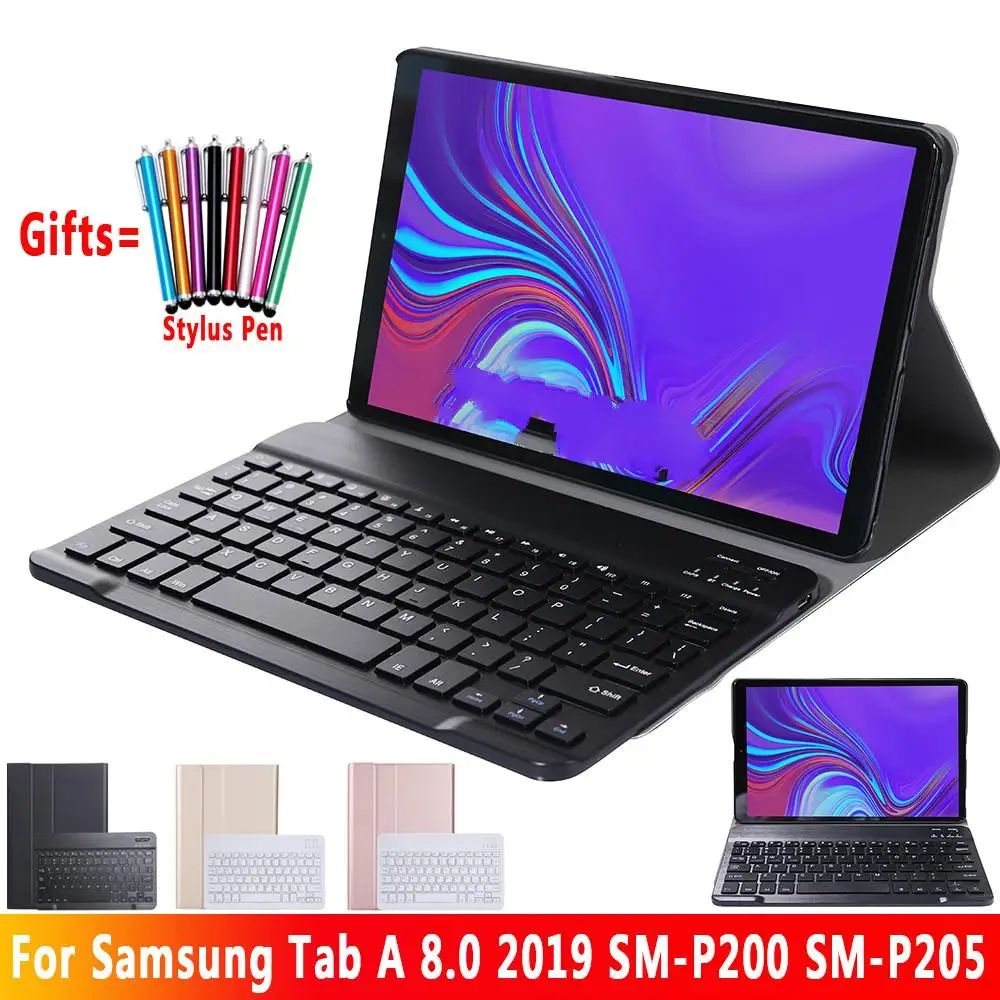 

For Samsung Galaxy Tab A 8.0 2019 Keyboard Case P200 P205 SM-P200 SM-P205 Slim Leather Bluetooth Keybaord Cover Case Funda