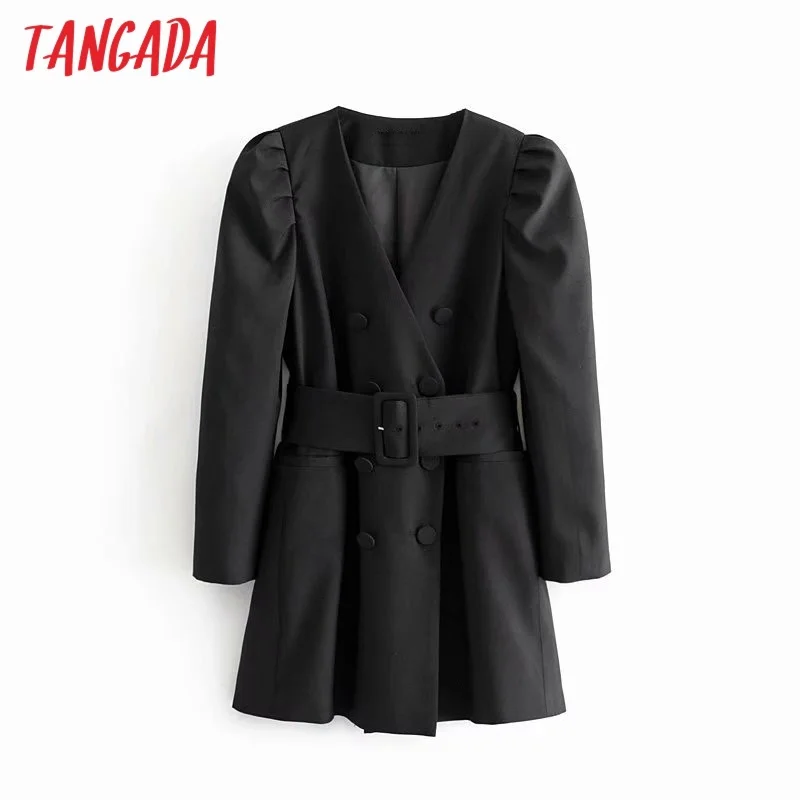 Tangada women elegant black blazer dress with belt long sleeve 2019 vintage style females office lady mini dresses vestidos 6P20 Tangada women elegant black blazer dress with belt long sleeve 2019 vintage style females office lady mini dresses vestidos 6P20