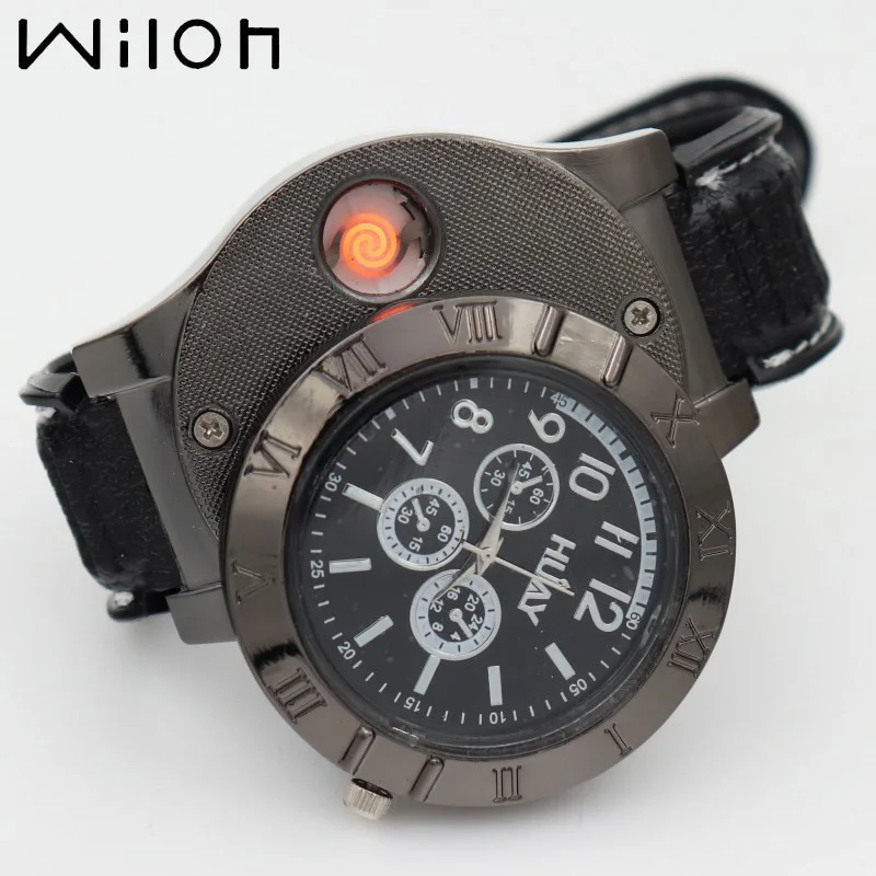 Clock Quartz-Watch Cigarette-Lighter Male Sports Usb-Charging-Wristwatches F665 Flameless