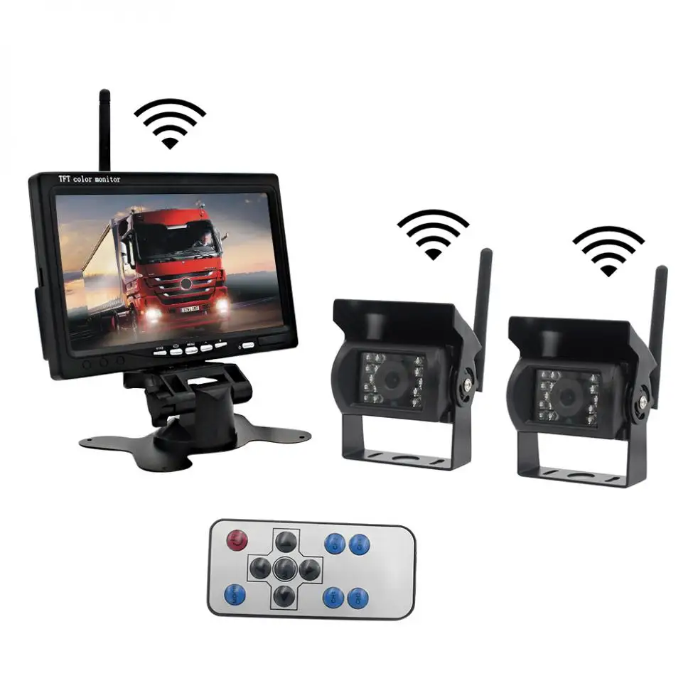 7 дюймов HD TFT lcd Автомобильный монитор+ 2 шт Водонепроницаемый ночного видения беспроводная резервная камера для автомобиля автобус система видеонаблюдения
