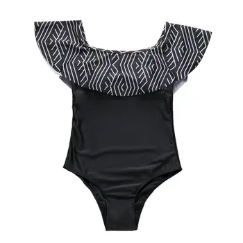 

New Women Shoulder Solid Swim Wear Suit Women Swimsuit Female Bathing Suit Ruffle Monokini Swim Wear