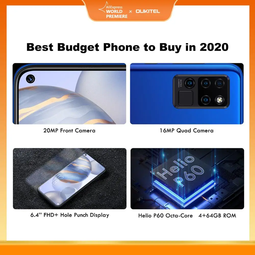 OUKITEL C21 20MP Selfie 6.4'' FHD Hole Punch Screen Helio P60 4000mAh Octa Core 4G 64G Quad Camera Celular SmartPhone PK XIAO