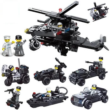 

408pcs City Police 6 In 1 Airplane Model Building Blocks For City SWAT Team Truck Car DIY Helicopter Blocks Toy For Children