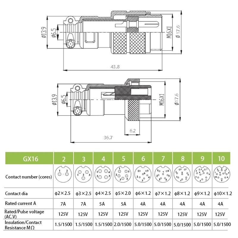 1Set Gx16 Butting Circular Aviation Connector Male & Female Plug 2/3/4/5/6/7/8/9/10 Pin Wire Panel Docking Connectors
