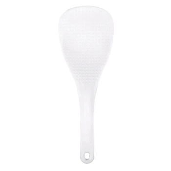 

Kitchen Dotted White Plastic Flat Rice Scoop Paddle Meal Spoon