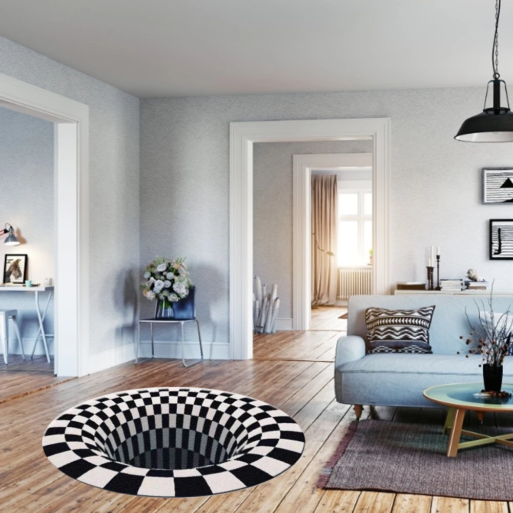 3D трехмерный черный и белый стерео зрительный коврик для гостиной чайного стола