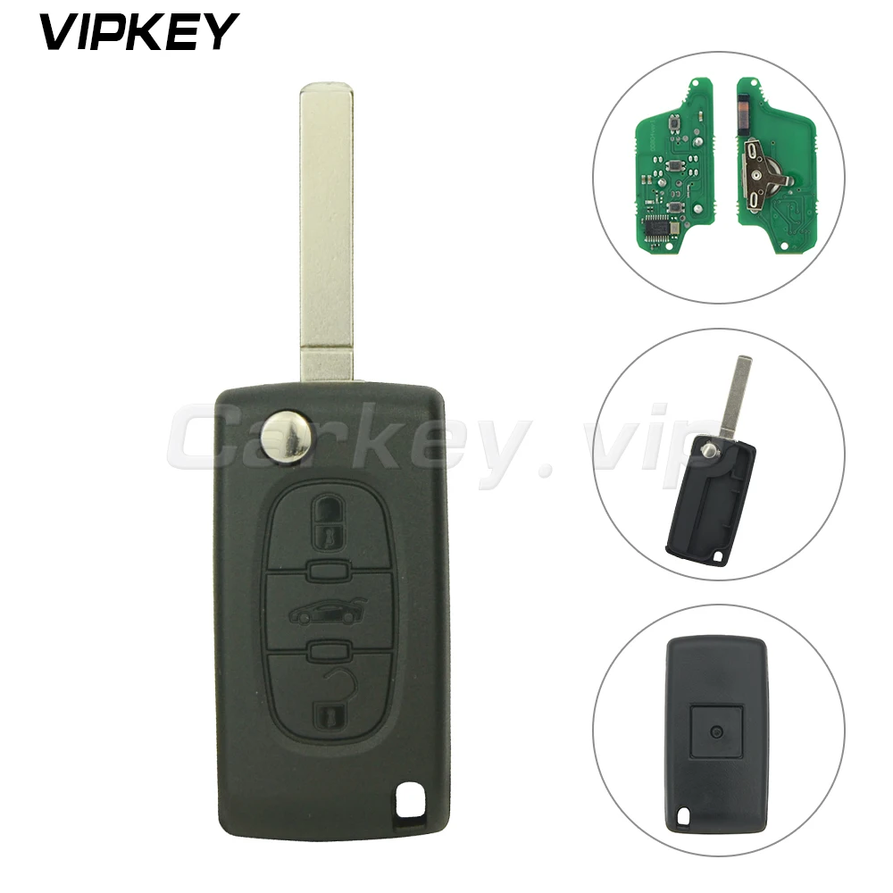 Remotekey CE0523 Flip Remote Car Key 3 Button Middle Trunk VA2 For Peugeot For Citroen Ask 433 Mhz ID46 PCF7941 Electronic Chip