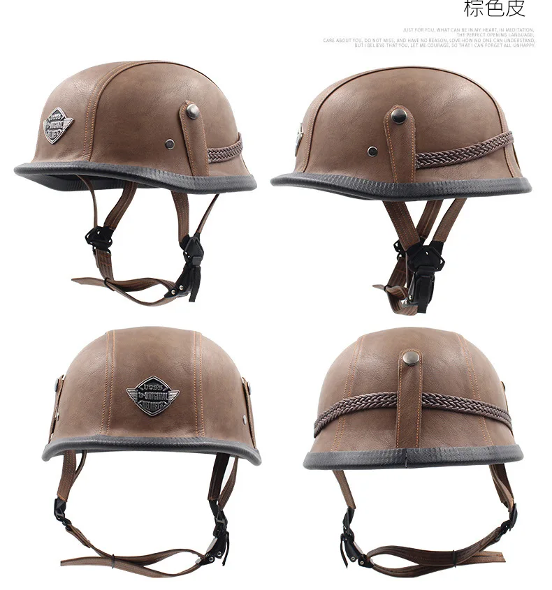 German retro checking leather helmet Four season move the HL half helmet half covered electric motorcycle helmet men and women - Цвет: 9